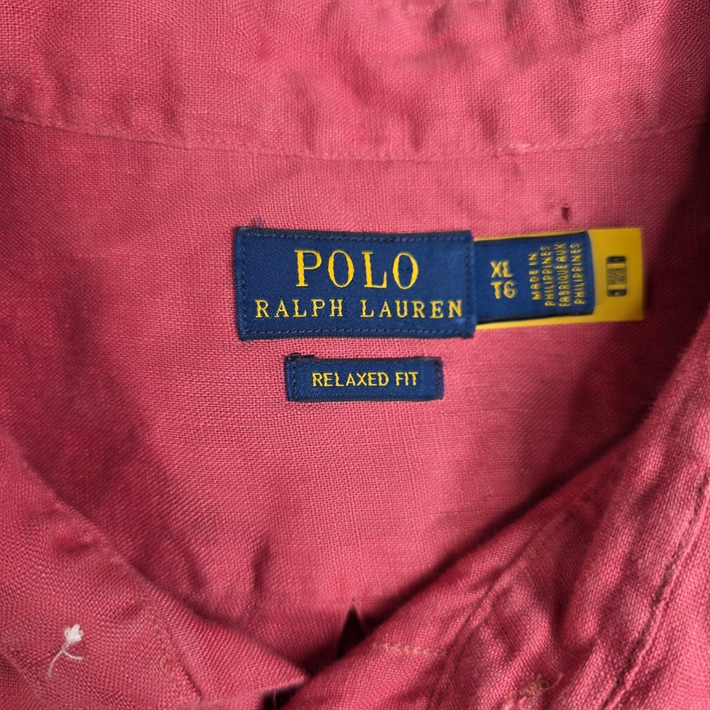 Polo Ralph Lauren Mens XL Relaxed Fit 100% Linen Button Down Shirt Pink Red Long - Picture 2 of 9